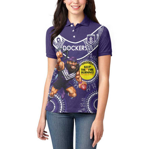 Custom AFL Dockers NAIDOC Week Women Polo Shirt Keep The Fire Burning Indigenous Art