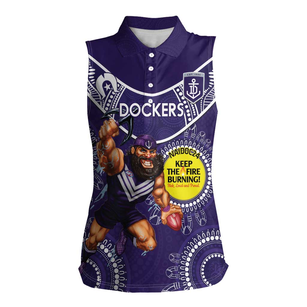 Custom AFL Dockers NAIDOC Week Women Sleeveless Polo Shirt Keep The Fire Burning Indigenous Art