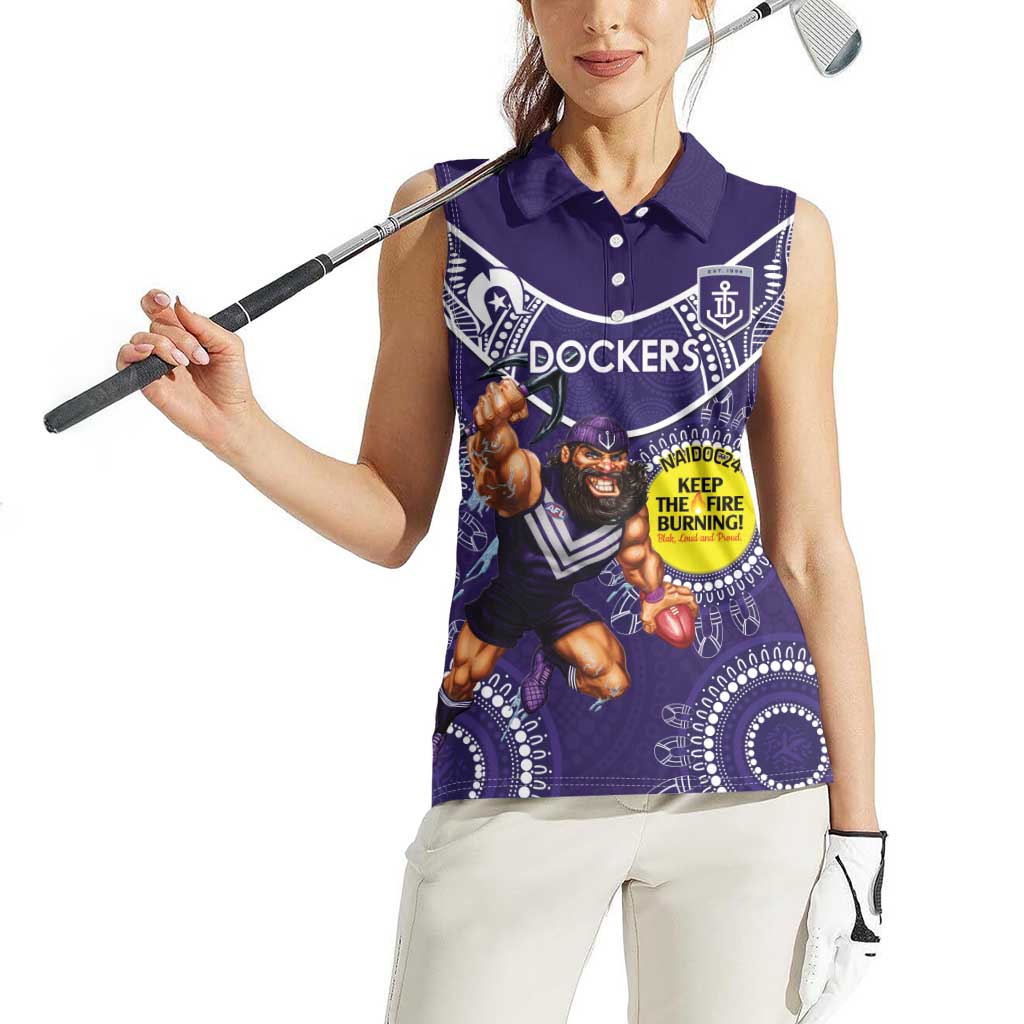 Custom AFL Dockers NAIDOC Week Women Sleeveless Polo Shirt Keep The Fire Burning Indigenous Art