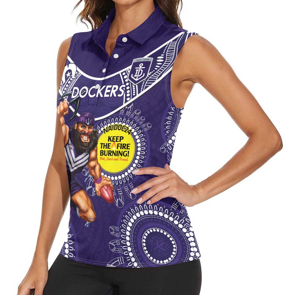 Custom AFL Dockers NAIDOC Week Women Sleeveless Polo Shirt Keep The Fire Burning Indigenous Art