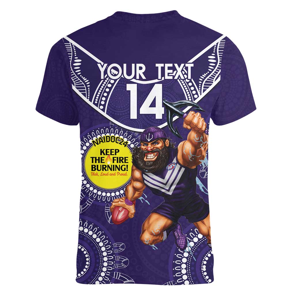 Custom AFL Dockers NAIDOC Week Women V-Neck T-Shirt Keep The Fire Burning Indigenous Art
