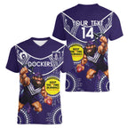 Custom AFL Dockers NAIDOC Week Women V-Neck T-Shirt Keep The Fire Burning Indigenous Art