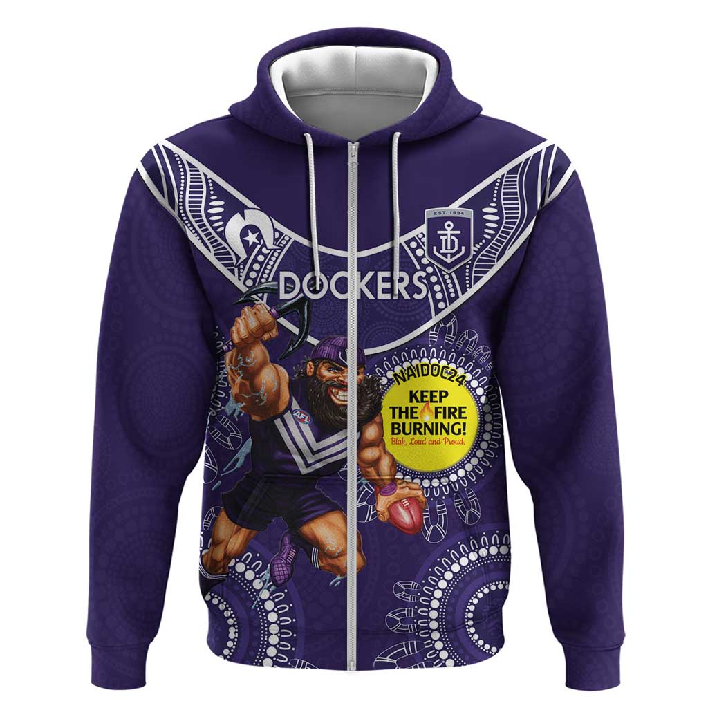 Custom AFL Dockers NAIDOC Week Zip Hoodie Keep The Fire Burning Indigenous Art