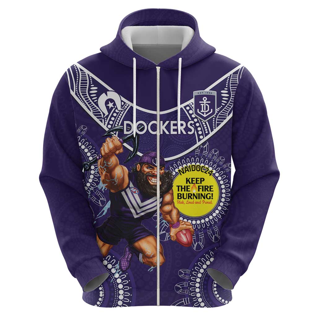 Custom AFL Dockers NAIDOC Week Zip Hoodie Keep The Fire Burning Indigenous Art
