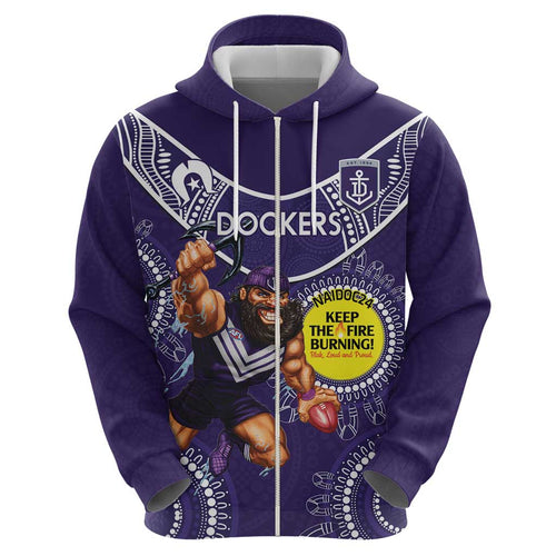 Custom AFL Dockers NAIDOC Week Zip Hoodie Keep The Fire Burning Indigenous Art