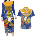 Custom AFL Eagles  NAIDOC Week Couples Matching Long Sleeve Bodycon Dress and Hawaiian Shirt Keep The Fire Burning Indigenous Art