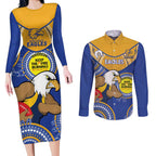 Custom AFL Eagles  NAIDOC Week Couples Matching Long Sleeve Bodycon Dress and Long Sleeve Button Shirt Keep The Fire Burning Indigenous Art