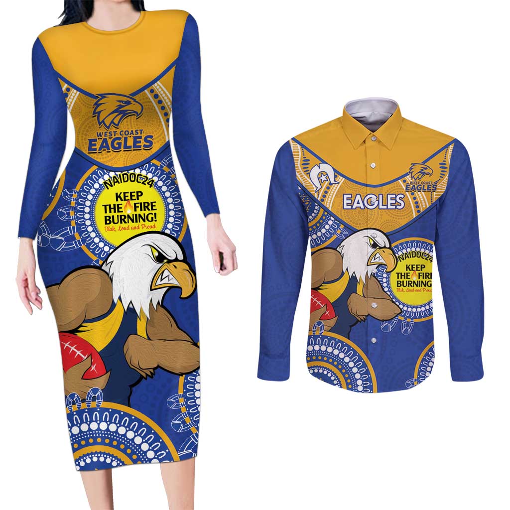 Custom AFL Eagles  NAIDOC Week Couples Matching Long Sleeve Bodycon Dress and Long Sleeve Button Shirt Keep The Fire Burning Indigenous Art
