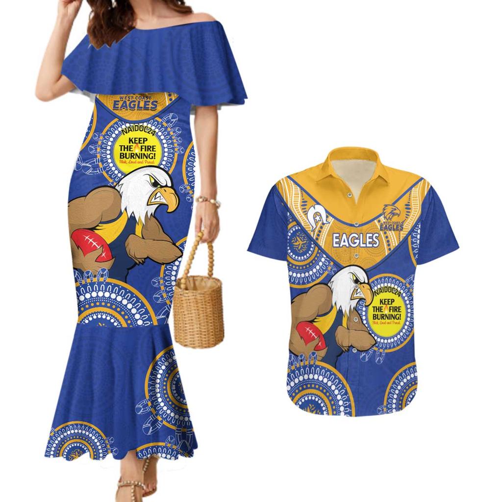 Custom AFL Eagles  NAIDOC Week Couples Matching Mermaid Dress and Hawaiian Shirt Keep The Fire Burning Indigenous Art