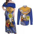 Custom AFL Eagles  NAIDOC Week Couples Matching Off Shoulder Maxi Dress and Long Sleeve Button Shirt Keep The Fire Burning Indigenous Art