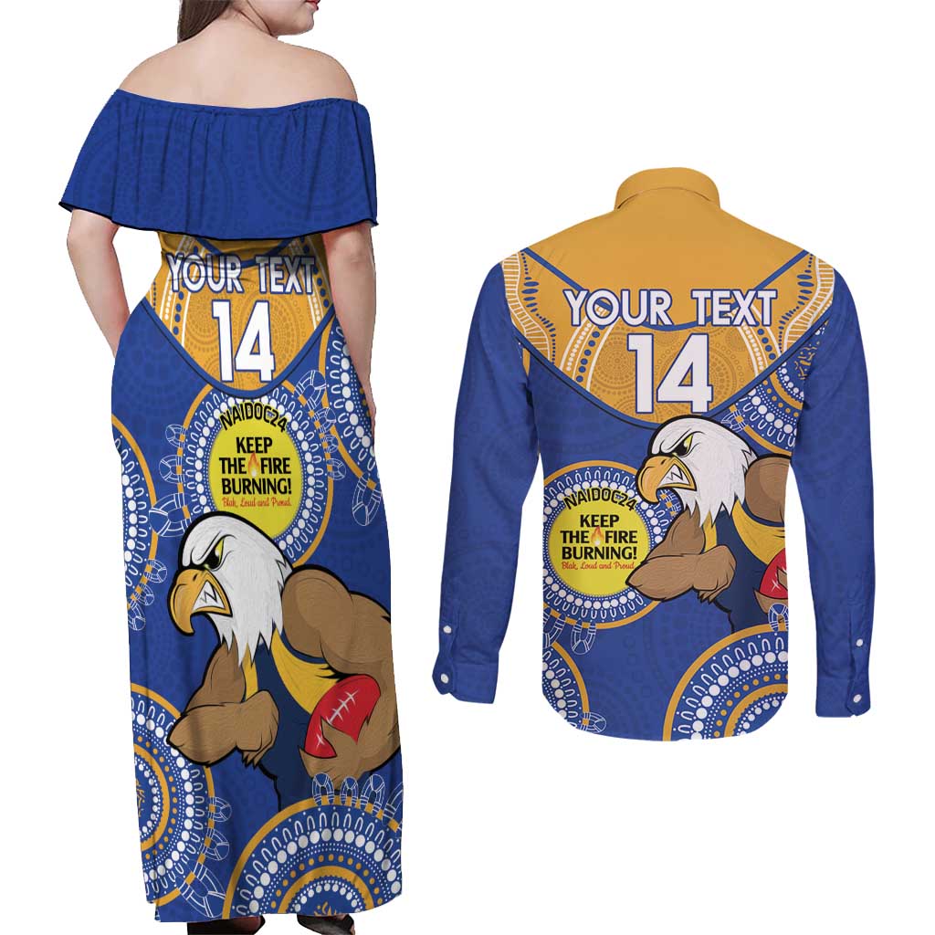 Custom AFL Eagles  NAIDOC Week Couples Matching Off Shoulder Maxi Dress and Long Sleeve Button Shirt Keep The Fire Burning Indigenous Art