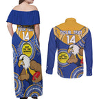 Custom AFL Eagles  NAIDOC Week Couples Matching Off Shoulder Maxi Dress and Long Sleeve Button Shirt Keep The Fire Burning Indigenous Art