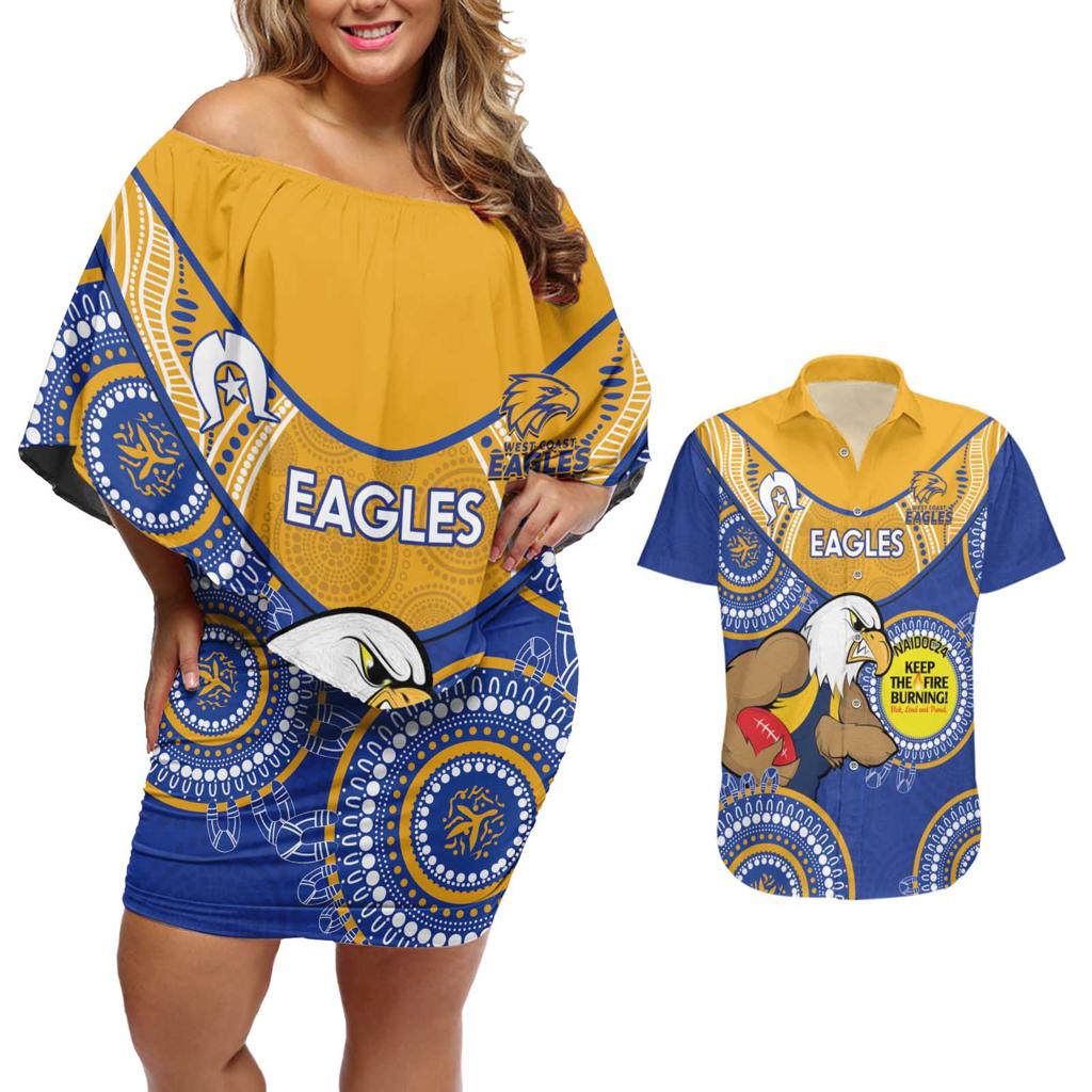 Custom AFL Eagles  NAIDOC Week Couples Matching Off Shoulder Short Dress and Hawaiian Shirt Keep The Fire Burning Indigenous Art