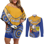 Custom AFL Eagles  NAIDOC Week Couples Matching Off Shoulder Short Dress and Long Sleeve Button Shirt Keep The Fire Burning Indigenous Art