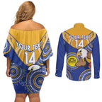 Custom AFL Eagles  NAIDOC Week Couples Matching Off Shoulder Short Dress and Long Sleeve Button Shirt Keep The Fire Burning Indigenous Art