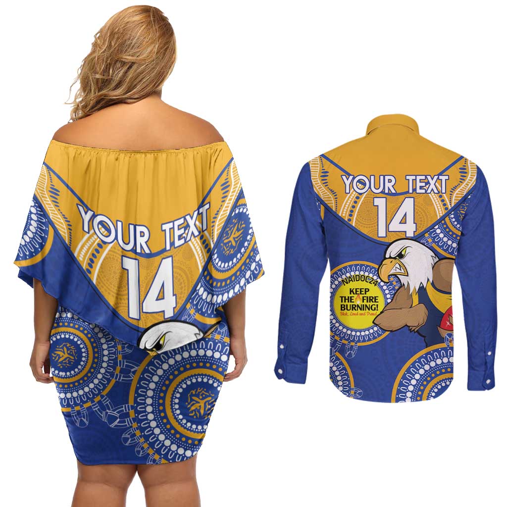 Custom AFL Eagles  NAIDOC Week Couples Matching Off Shoulder Short Dress and Long Sleeve Button Shirt Keep The Fire Burning Indigenous Art