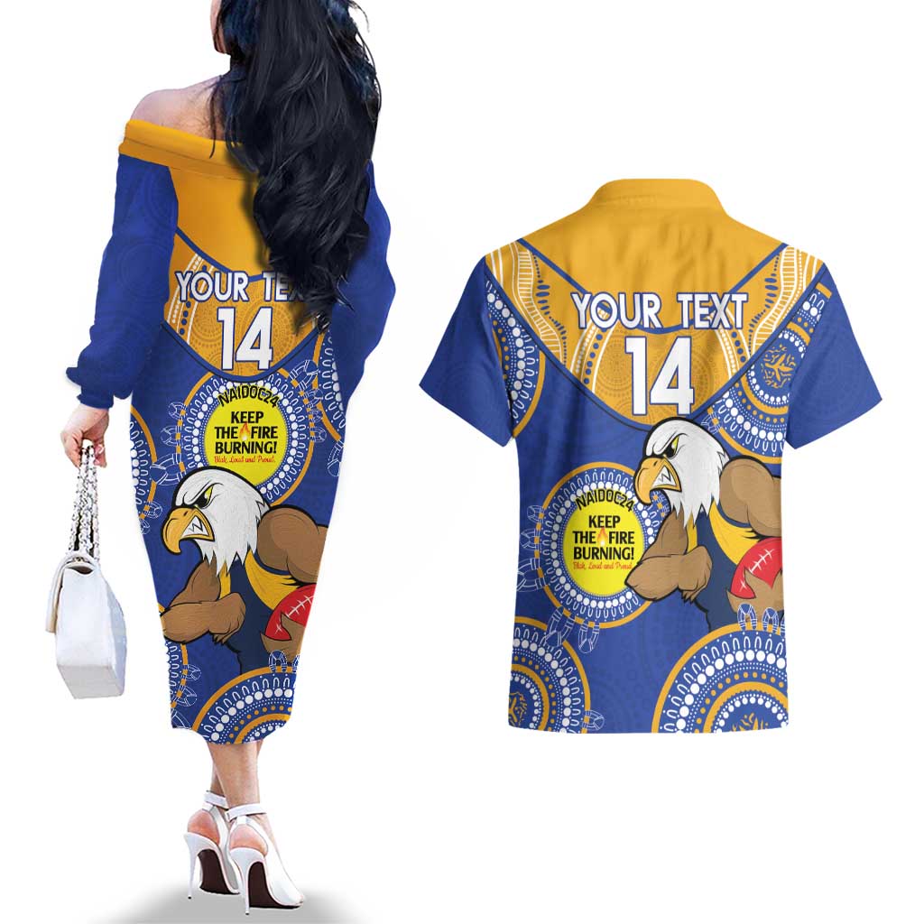 Custom AFL Eagles  NAIDOC Week Couples Matching Off The Shoulder Long Sleeve Dress and Hawaiian Shirt Keep The Fire Burning Indigenous Art
