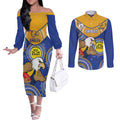 Custom AFL Eagles  NAIDOC Week Couples Matching Off The Shoulder Long Sleeve Dress and Long Sleeve Button Shirt Keep The Fire Burning Indigenous Art