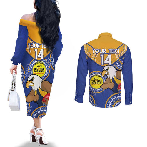 Custom AFL Eagles  NAIDOC Week Couples Matching Off The Shoulder Long Sleeve Dress and Long Sleeve Button Shirt Keep The Fire Burning Indigenous Art