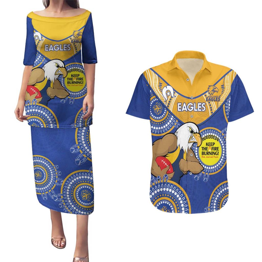 Custom AFL Eagles  NAIDOC Week Couples Matching Puletasi and Hawaiian Shirt Keep The Fire Burning Indigenous Art