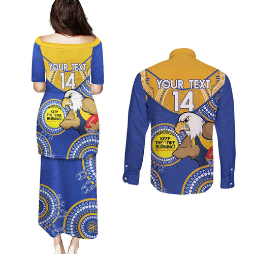 Custom AFL Eagles  NAIDOC Week Couples Matching Puletasi and Long Sleeve Button Shirt Keep The Fire Burning Indigenous Art