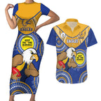 Custom AFL Eagles  NAIDOC Week Couples Matching Short Sleeve Bodycon Dress and Hawaiian Shirt Keep The Fire Burning Indigenous Art
