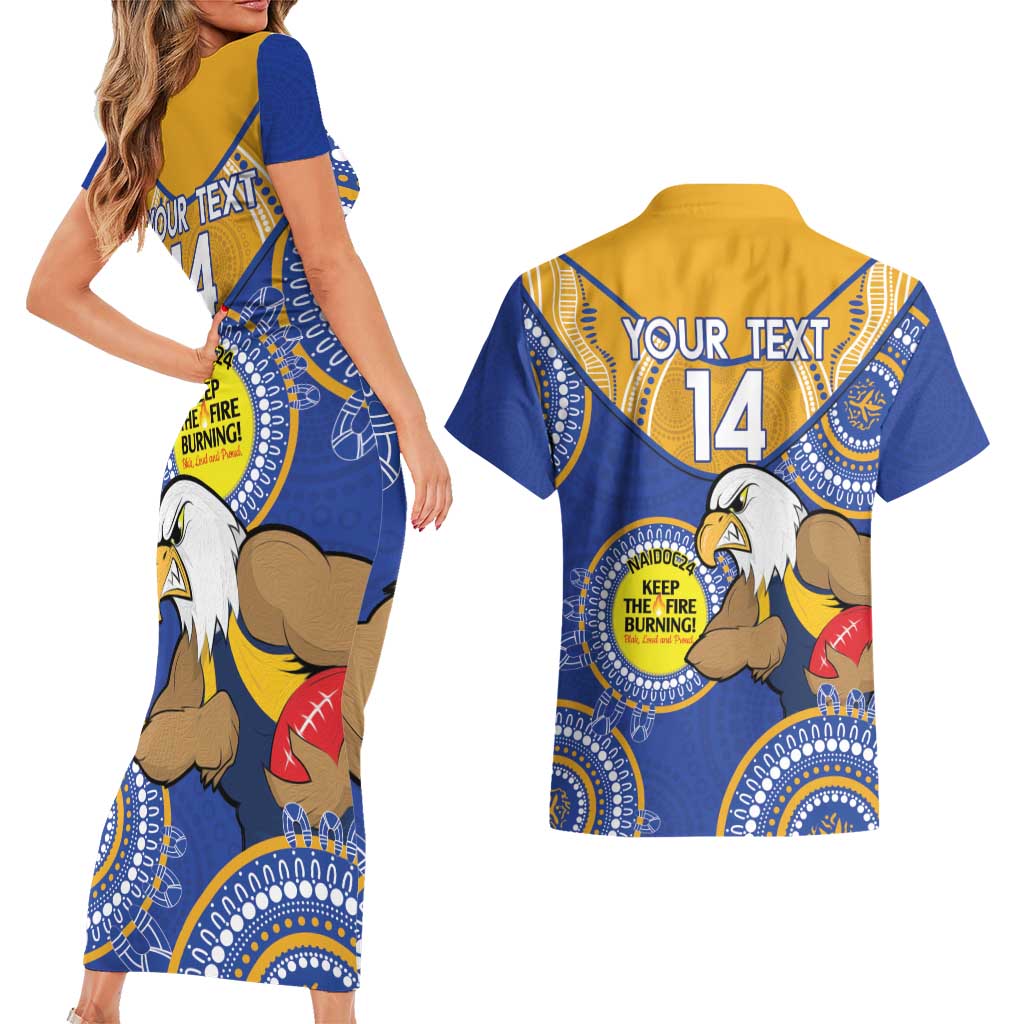 Custom AFL Eagles  NAIDOC Week Couples Matching Short Sleeve Bodycon Dress and Hawaiian Shirt Keep The Fire Burning Indigenous Art