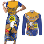 Custom AFL Eagles  NAIDOC Week Couples Matching Short Sleeve Bodycon Dress and Long Sleeve Button Shirt Keep The Fire Burning Indigenous Art