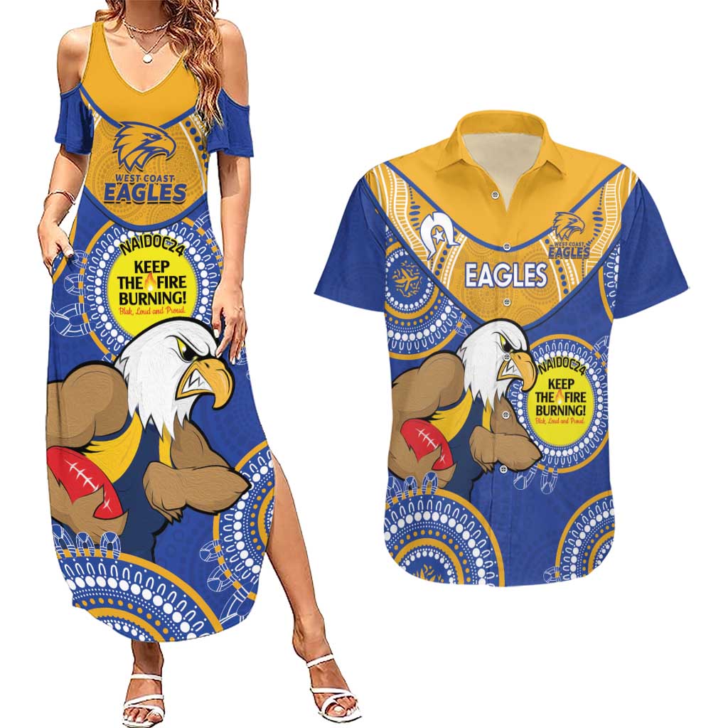 Custom AFL Eagles  NAIDOC Week Couples Matching Summer Maxi Dress and Hawaiian Shirt Keep The Fire Burning Indigenous Art