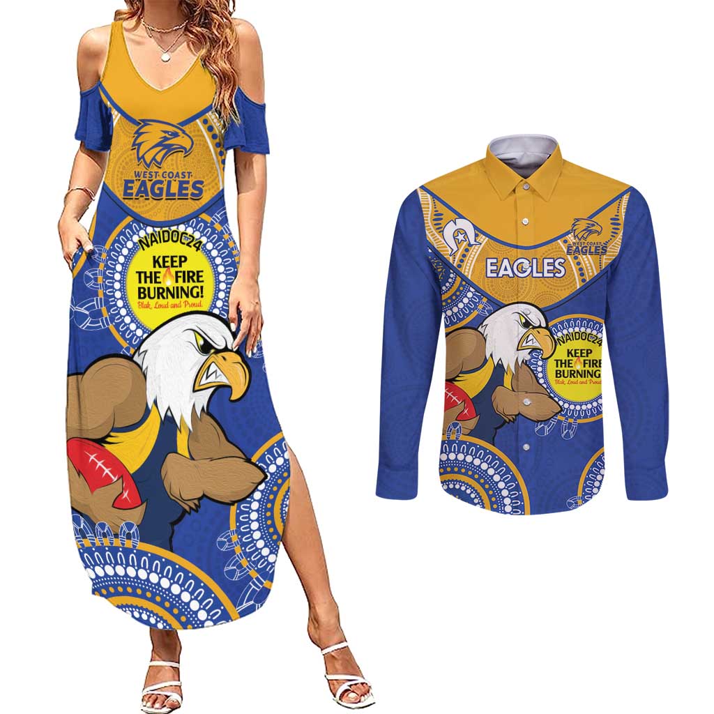 Custom AFL Eagles  NAIDOC Week Couples Matching Summer Maxi Dress and Long Sleeve Button Shirt Keep The Fire Burning Indigenous Art