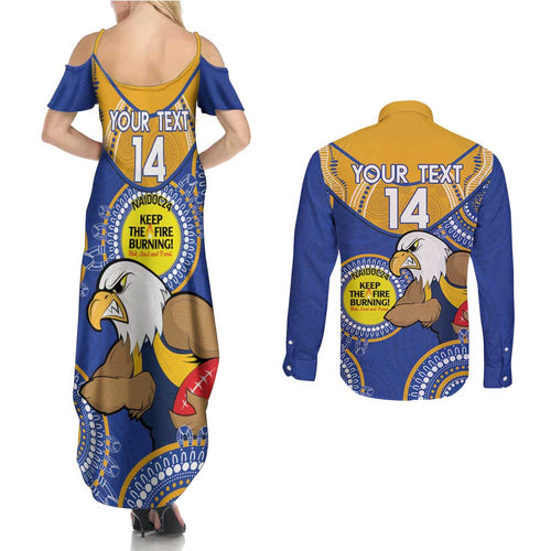 Custom AFL Eagles  NAIDOC Week Couples Matching Summer Maxi Dress and Long Sleeve Button Shirt Keep The Fire Burning Indigenous Art