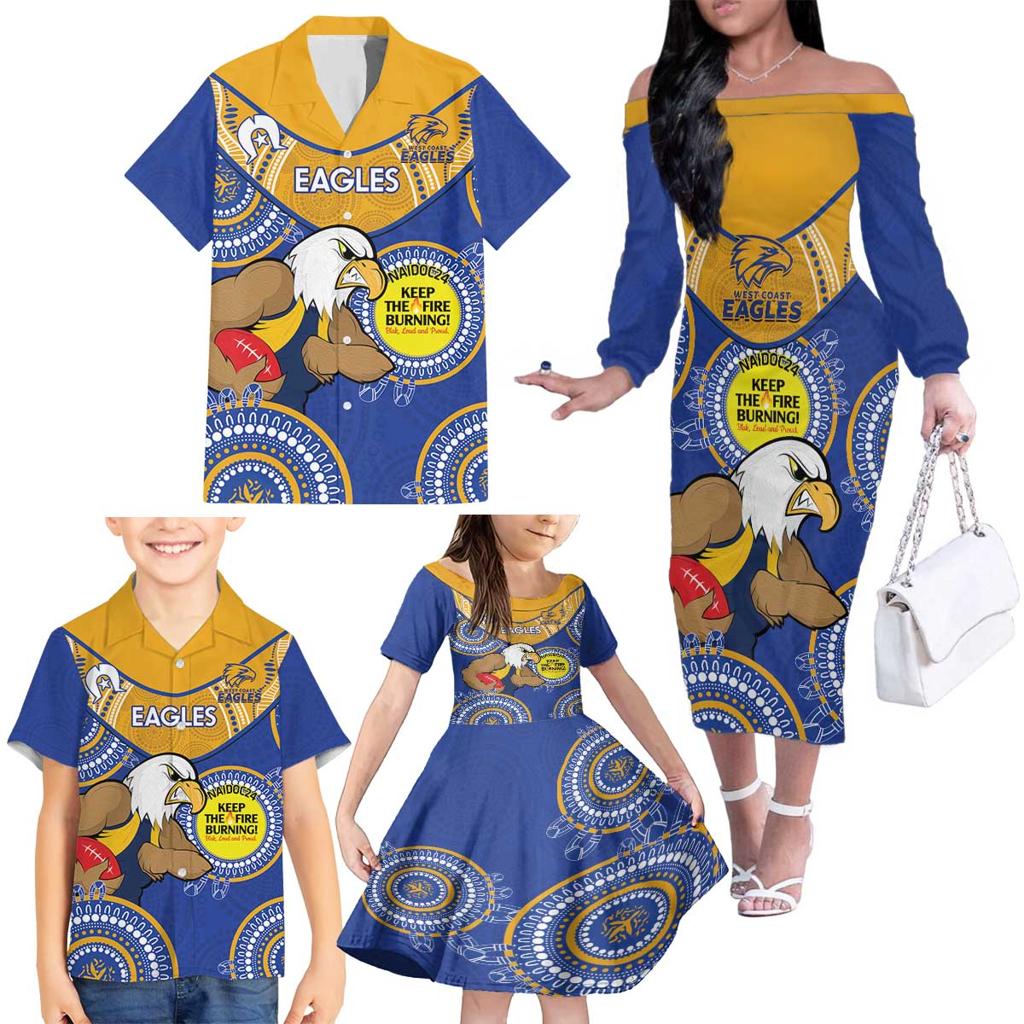 Custom AFL Eagles  NAIDOC Week Family Matching Off The Shoulder Long Sleeve Dress and Hawaiian Shirt Keep The Fire Burning Indigenous Art