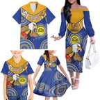 Custom AFL Eagles  NAIDOC Week Family Matching Off The Shoulder Long Sleeve Dress and Hawaiian Shirt Keep The Fire Burning Indigenous Art