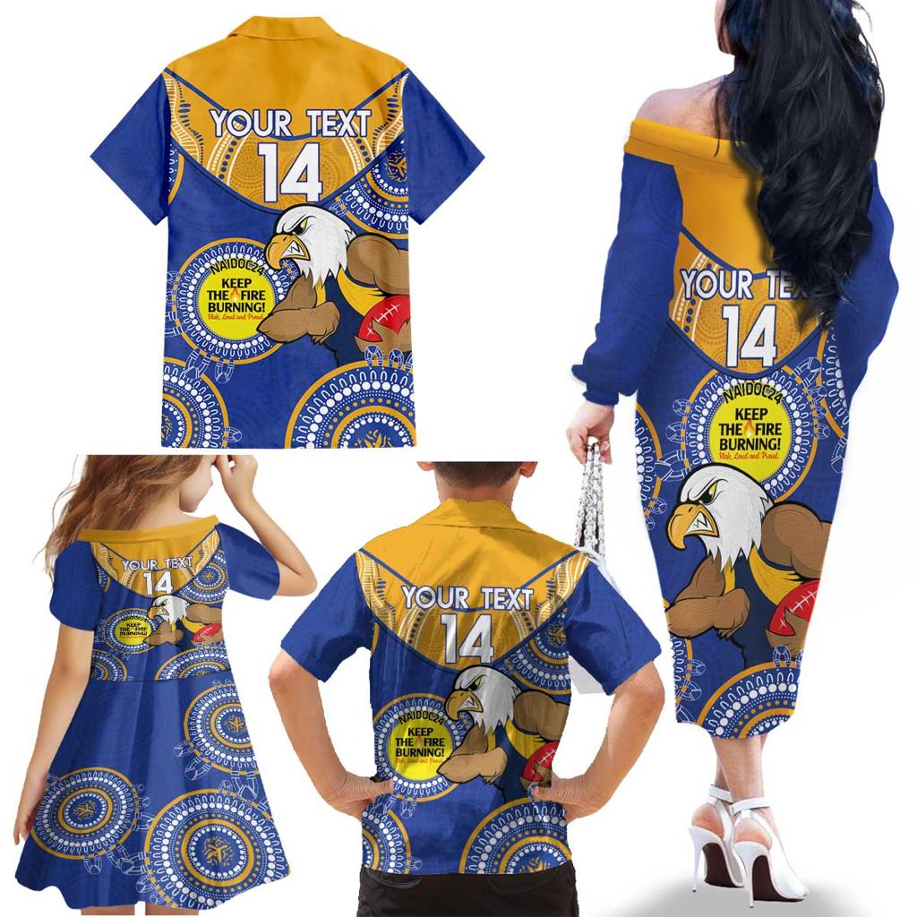 Custom AFL Eagles  NAIDOC Week Family Matching Off The Shoulder Long Sleeve Dress and Hawaiian Shirt Keep The Fire Burning Indigenous Art