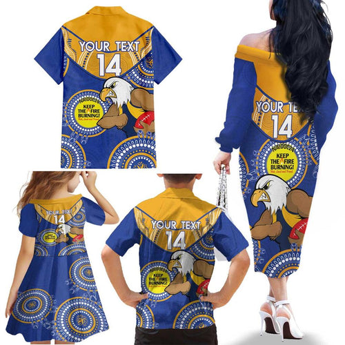 Custom AFL Eagles  NAIDOC Week Family Matching Off The Shoulder Long Sleeve Dress and Hawaiian Shirt Keep The Fire Burning Indigenous Art