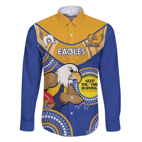 Custom AFL Eagles  NAIDOC Week Family Matching Off The Shoulder Long Sleeve Dress and Hawaiian Shirt Keep The Fire Burning Indigenous Art