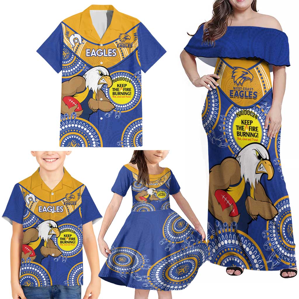 Custom AFL Eagles  NAIDOC Week Family Matching Off Shoulder Maxi Dress and Hawaiian Shirt Keep The Fire Burning Indigenous Art
