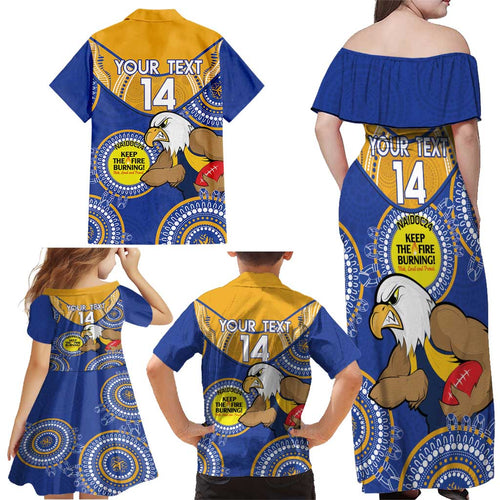 Custom AFL Eagles  NAIDOC Week Family Matching Off Shoulder Maxi Dress and Hawaiian Shirt Keep The Fire Burning Indigenous Art
