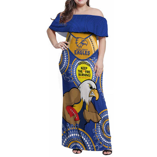 Custom AFL Eagles  NAIDOC Week Family Matching Off Shoulder Maxi Dress and Hawaiian Shirt Keep The Fire Burning Indigenous Art