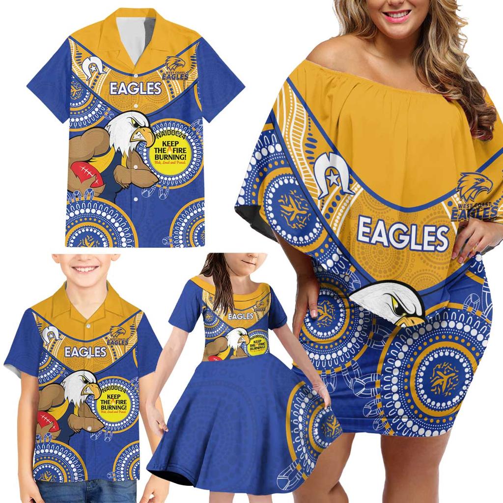 Custom AFL Eagles  NAIDOC Week Family Matching Off Shoulder Short Dress and Hawaiian Shirt Keep The Fire Burning Indigenous Art