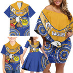 Custom AFL Eagles  NAIDOC Week Family Matching Off Shoulder Short Dress and Hawaiian Shirt Keep The Fire Burning Indigenous Art