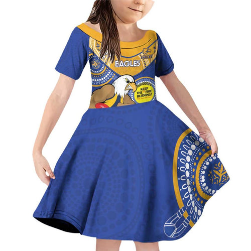 Custom AFL Eagles  NAIDOC Week Family Matching Off Shoulder Short Dress and Hawaiian Shirt Keep The Fire Burning Indigenous Art