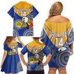 Custom AFL Eagles  NAIDOC Week Family Matching Off Shoulder Short Dress and Hawaiian Shirt Keep The Fire Burning Indigenous Art