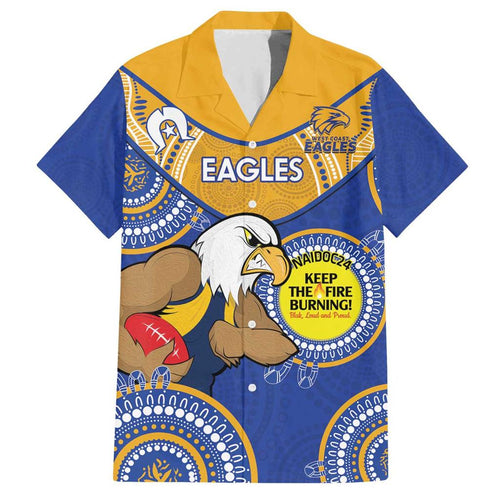 Custom AFL Eagles  NAIDOC Week Family Matching Off Shoulder Short Dress and Hawaiian Shirt Keep The Fire Burning Indigenous Art