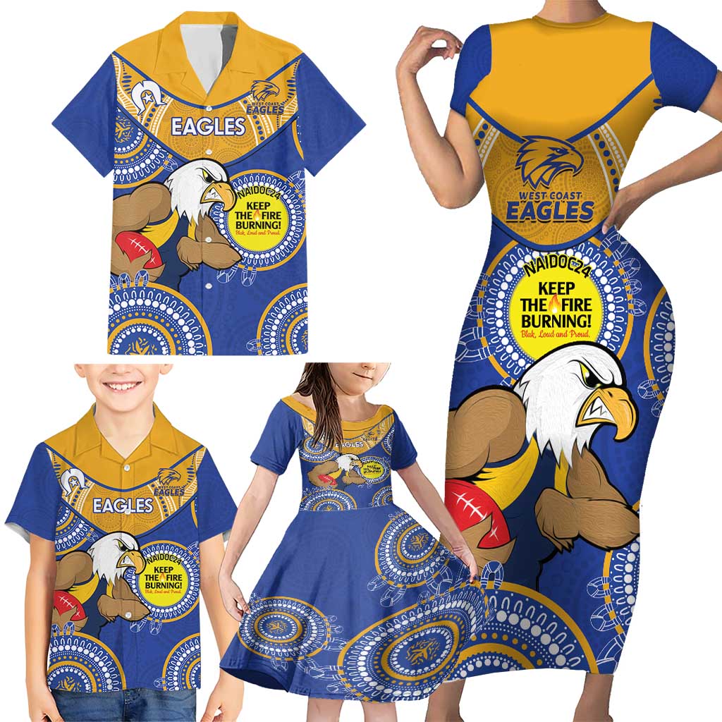 Custom AFL Eagles  NAIDOC Week Family Matching Short Sleeve Bodycon Dress and Hawaiian Shirt Keep The Fire Burning Indigenous Art