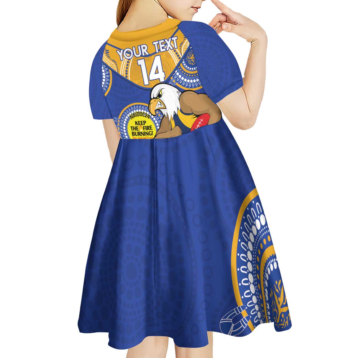 Custom AFL Eagles  NAIDOC Week Kid Short Sleeve Dress Keep The Fire Burning Indigenous Art