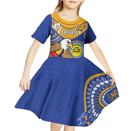 Custom AFL Eagles  NAIDOC Week Kid Short Sleeve Dress Keep The Fire Burning Indigenous Art