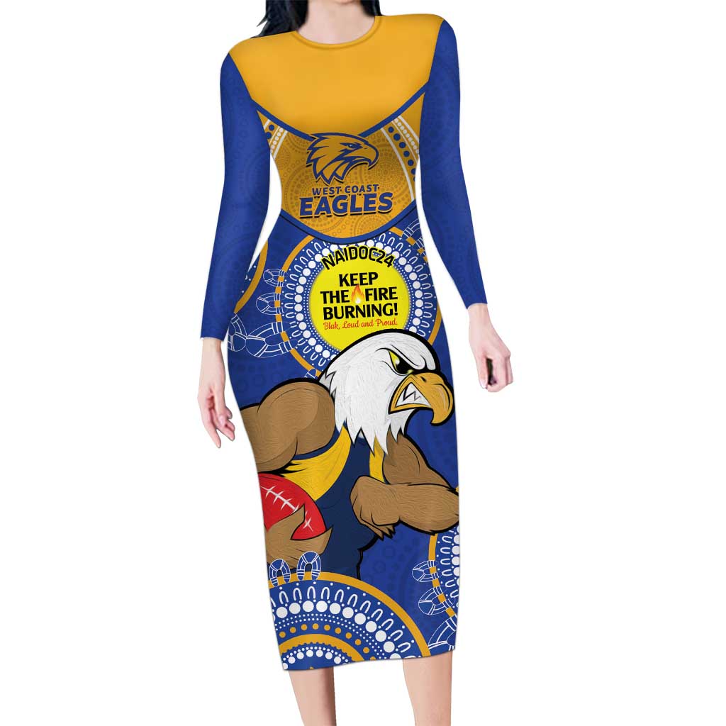 Custom AFL Eagles  NAIDOC Week Long Sleeve Bodycon Dress Keep The Fire Burning Indigenous Art