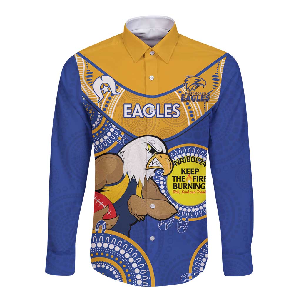 Custom AFL Eagles  NAIDOC Week Long Sleeve Button Shirt Keep The Fire Burning Indigenous Art