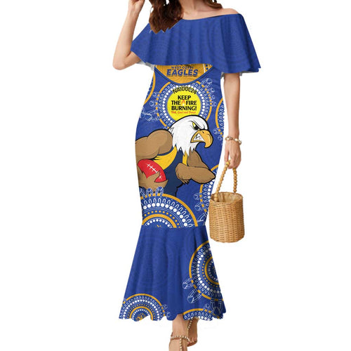 Custom AFL Eagles  NAIDOC Week Mermaid Dress Keep The Fire Burning Indigenous Art